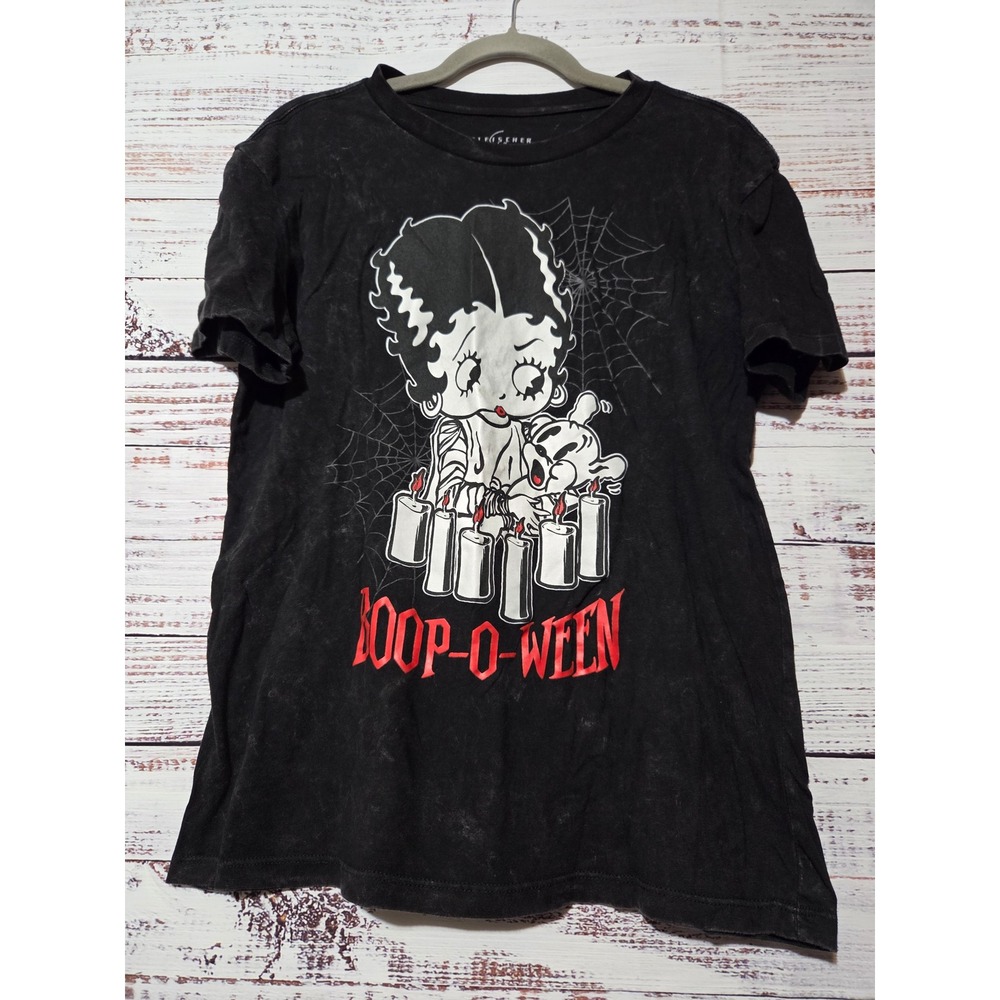 Fleischer Studios Betty Boop Boop-O-Ween Bride of Frankenstein Tee Black Small